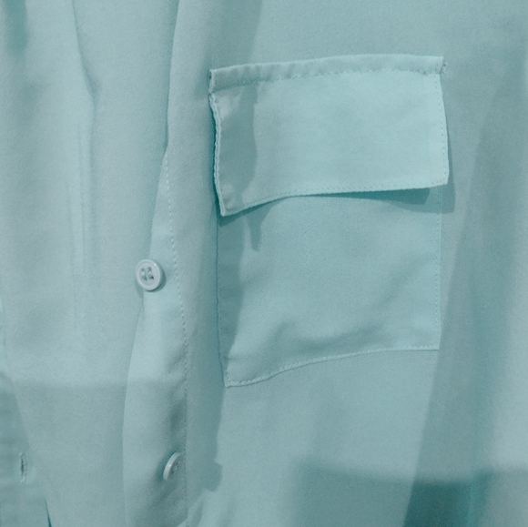 Miss Shop blue sheer button up shirt - Picture 3 of 5